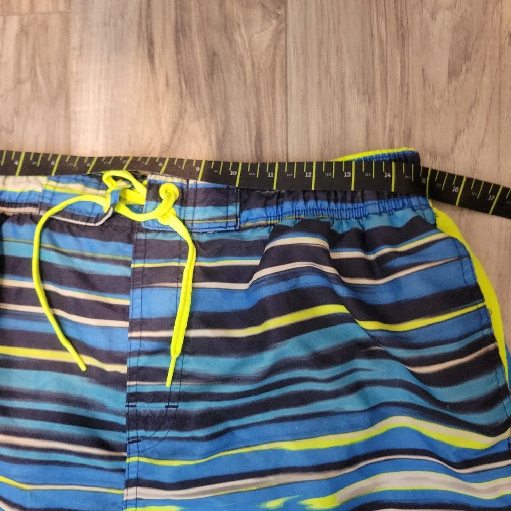 Nike Swim Trunks, Mens XL Board Shorts Mesh Lined,‎ Blue Neon Drawstring Waist